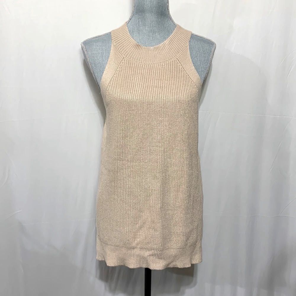 SWEATER-tank ribbed knit cutaway shoulders side vents beige color women’s sz XL